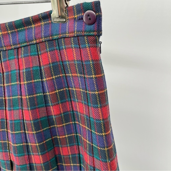 Vintage Wool Plaid Pleated Tartan Skirt Size 16 Edinburgh Made In Scotland Lined - Picture 4 of 9